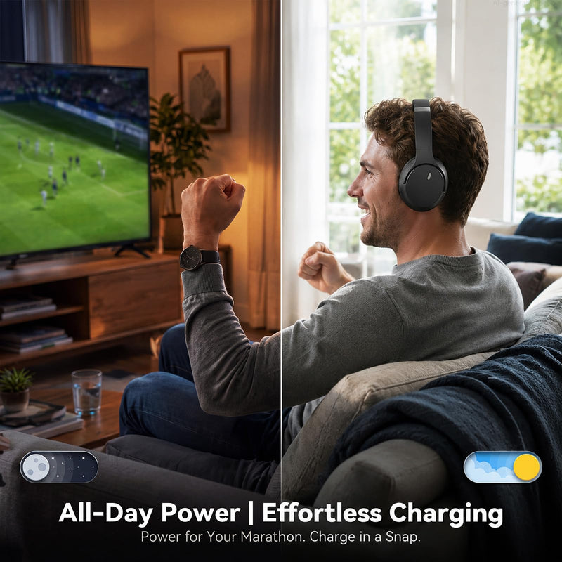 Wireless Headphones for TV Watching, TV Headphones Wireless for Seniors with Versatile Transmitter Charging Dock, Instant Audio Sync, 60-Hour Playtime, Perfect for Parents & Seniors, Black