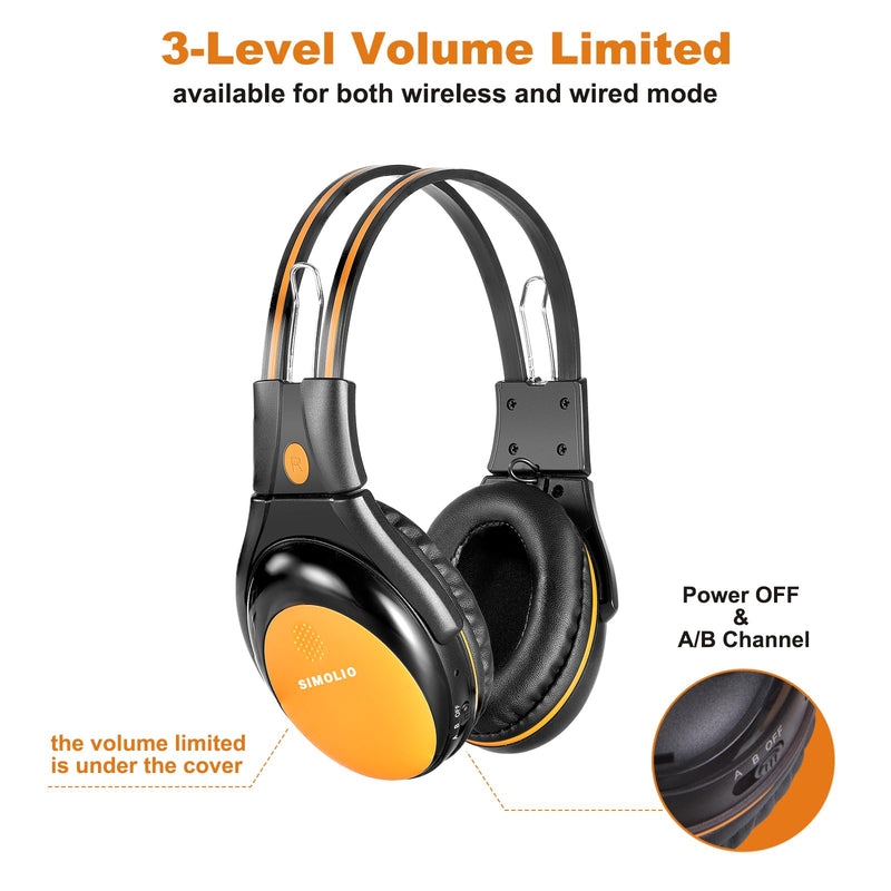 SIMOLIO IR Headphones for Car DVD, Wireless Honda Odyssey Infrared Headsets | 2 Pack 2-Channel Universal Foldable w/ Volume Limit, AUX Cable& Bag for Toyota Sienna, Chrysler Pacifica, GMC Yukon, uConnect