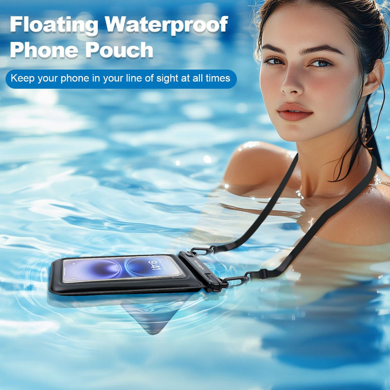 4 Pack Waterproof Phone Pouch, 10in Large Waterproof Phone Pouch 2Pack + 8.5in 2Pack Floating Waterproof Phone Case with Lanyard for iPhone 16 15 Pro Max, Galaxy S24 S23 Ultra, Cruise Ship Essentials