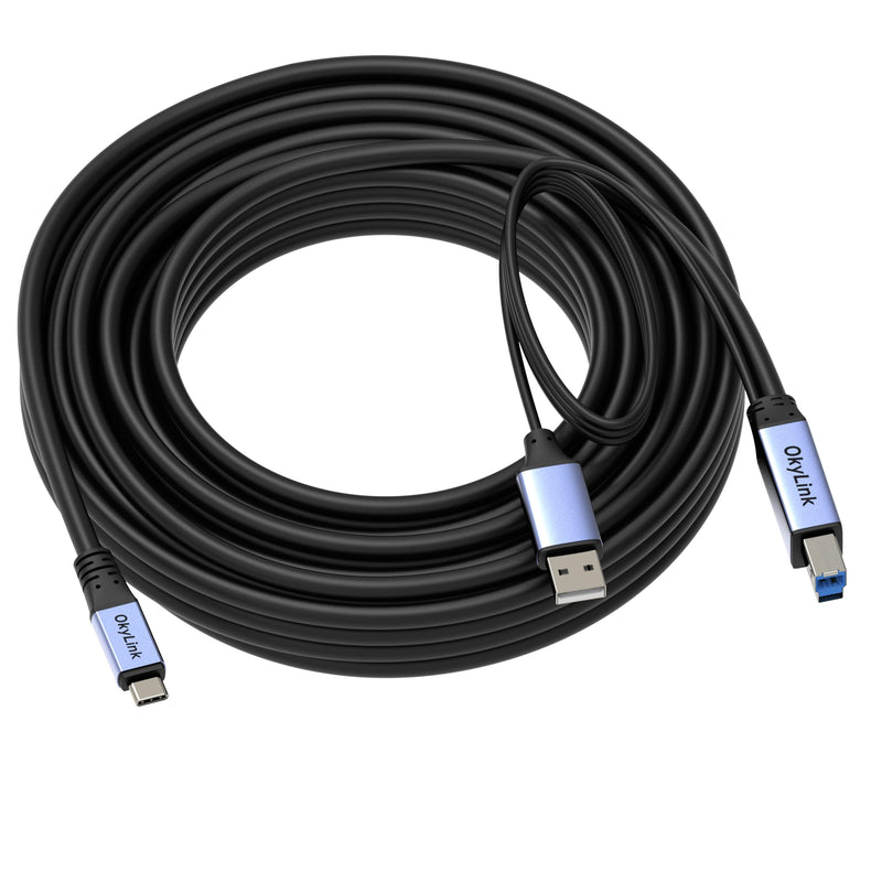 OkyLink Active USB 3.0 USB-C to USB-B Cable, Male-to-Male 5Gbps 32ft | 10M, USB 3.2 Gen1, flame-retardant, for KVM, MIDI keyboard, printer, scanner, camera, hard drive enclosure USB3.0(5Gbps) 32ft (10m)