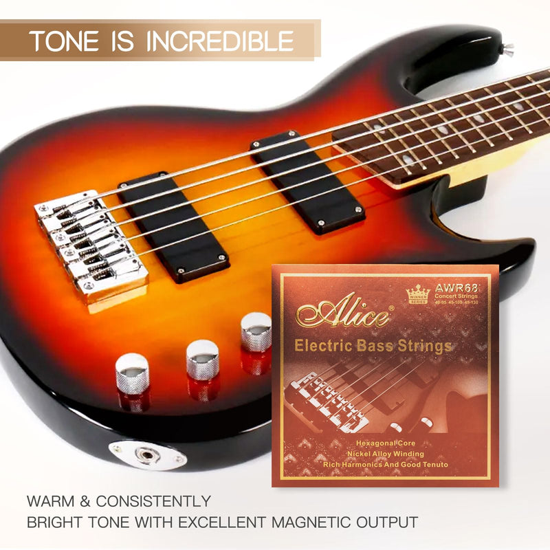 Alice Bass Guitar String 4 Strings Set, Hexagonal Core with Nickel Alloy Winding, 040-95 Light Gauge, Saturated & Warm Sliver&Gold Ball End Professional 40-95(4 Strings)