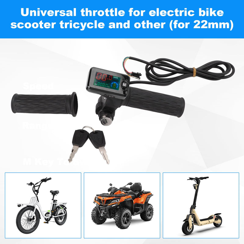 E Bike Grips Throttle Electric Scooter Twist Handlebar with LCD Display Throttle Accelerator Handle Grips with Cable Key Knock for tuttio Scooter Motorcycle 24V-72V