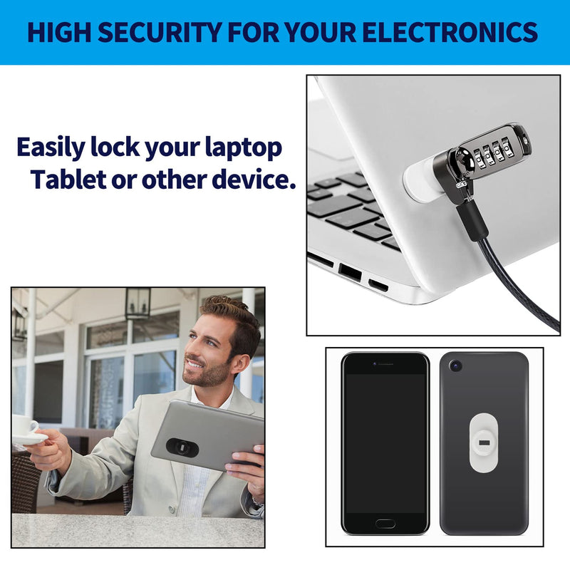5Pack Anti Theft Self-Adhesive Security Plate with Slot for Cables to Lock Down Laptops, Mac Book, Tablets, iPad, or Other Computer (White) White lock slot-5Pack