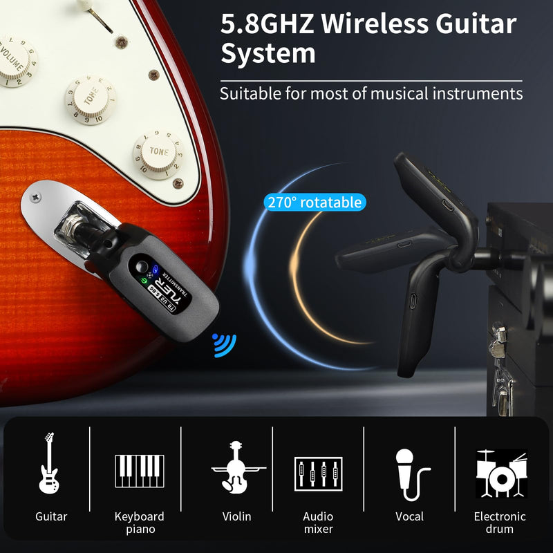 [AUSTRALIA] - YUER 5.8GHz Wireless Guitar System: Anti Interference Wireless Transmitter Receiver, Rechargeable Plug And Play Guitar Accessories for Electric Guitar Bass with Dual Ended USB Charging Cable 