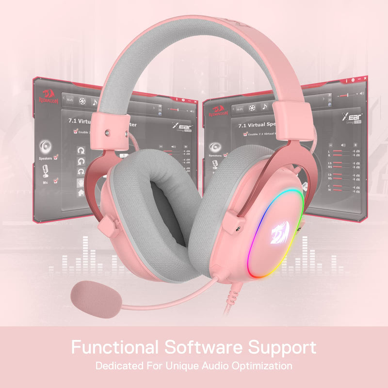 Redragon H510 Zeus-X RGB Pink Wired Gaming Headset - 7.1 Surround Sound - 53MM Audio Drivers in Memory Foam Ear Pads w/Durable Fabric Cover- Multi Platforms Headphone - USB Powered for PC/PS4/NS Pink-RGB