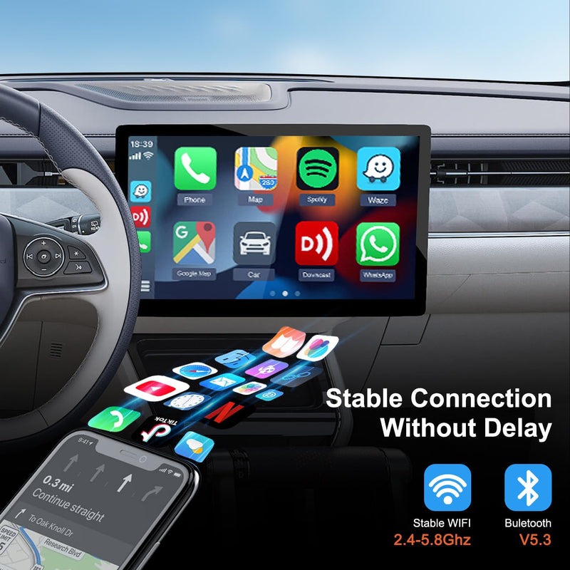 Wireless CarPlay Adapter, CarPlay Wireless Adapter Supports Netflix, YouTube, and Tiktok Stream Media Play, for OEM Wired CarPlay to Wireless Dongle, Fits for Cars from 2016 & iOS 10+ Phone