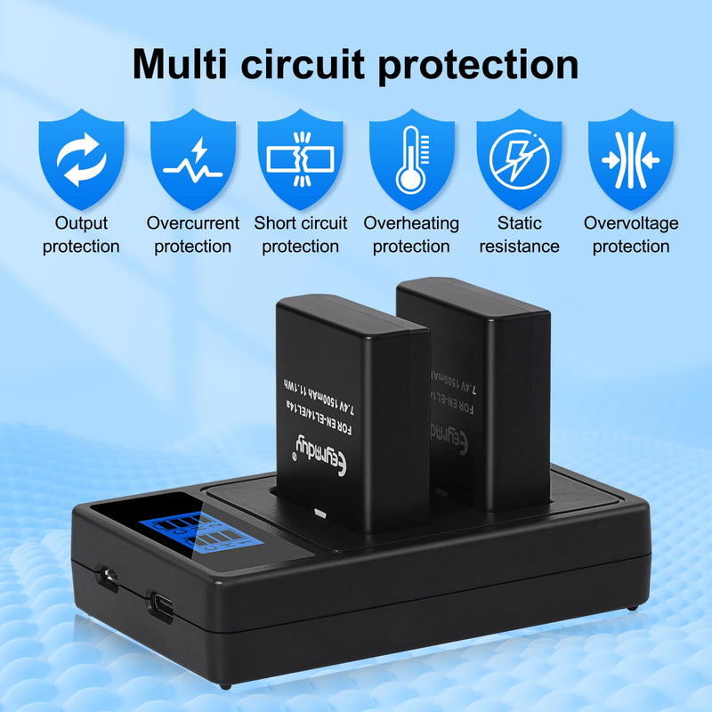 EN-EL14 / EN-EL14a 2-Pack Batteries and Charger for Nikon D5100 D5200 D5300 D5500 D5600 D3100 D3200 D3300 D3400 D3500 DF Coolpix P7000 P7100 P7700 P7800 Cameras 2 batteries and charger