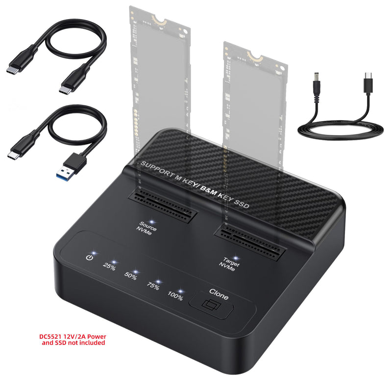 Cloner Dual-Bay NVME M.2 M-Key to USB-C Type-C One-Click Offline Clone Backup Enclosure 20Gbps Hyper Vertical Duplicator Dual SSD with Offline Cloner