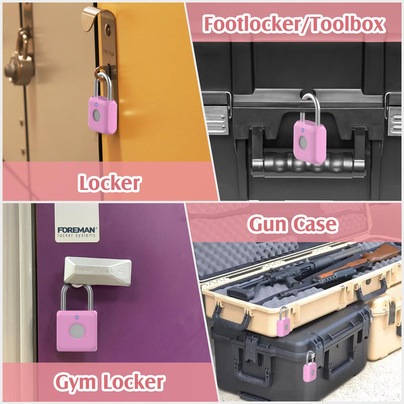 Pothunder Fingerprint Padlock, Locker Lock, Combination Lock, Fingerprint Lock with APP Unlock, USB Rechargeable, Suitable for Gym Locker, Door, Locker Rosebud Pink
