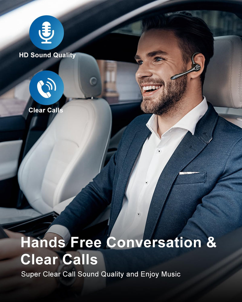 Earbuds Wireless Earpiece Bluetooth Headset with Noise Canceling Mic 160H Standby Time Hands Free Earphones Single Ear Headphone for iphone Android Samsung Cell Phones PC TV Computer Game Trucker Work Black