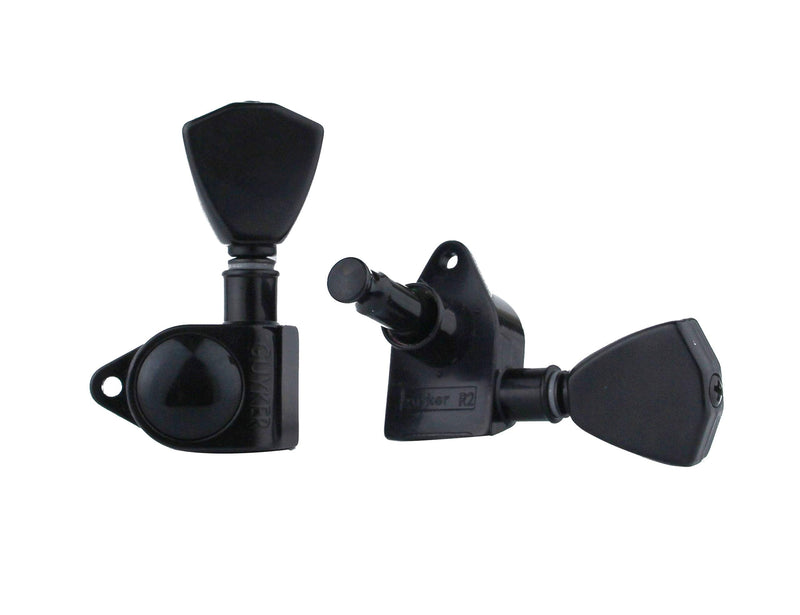 [AUSTRALIA] - Guyker Guitar Machine Heads (3L + 3R Handed) - 1:21 Sealed Tuners Tuning Key Pegs with Trapezium Handle Replacement for Electric, Folk or Acoustic Guitars - Black, GK-104B 