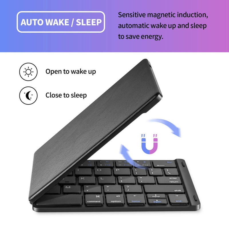 Samsers Foldable Bluetooth Keyboard - Portable Wireless Keyboard with Stand Holder, Rechargeable Full Size Ultra Slim Folding Keyboard Compatible IOS Android Windows Smartphone Tablet and Laptop-Black Black