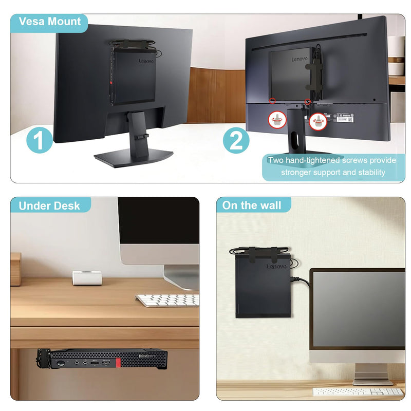 2 Pack Mini PC Mount Compatible with Lenovo ThinkCentre Tiny | Wall VESA and Under Desk Mount for Lenovo ThinkCentre Tiny Desktops M600 M700 M710Q M715q M720Q M800z M900 M910Q 2