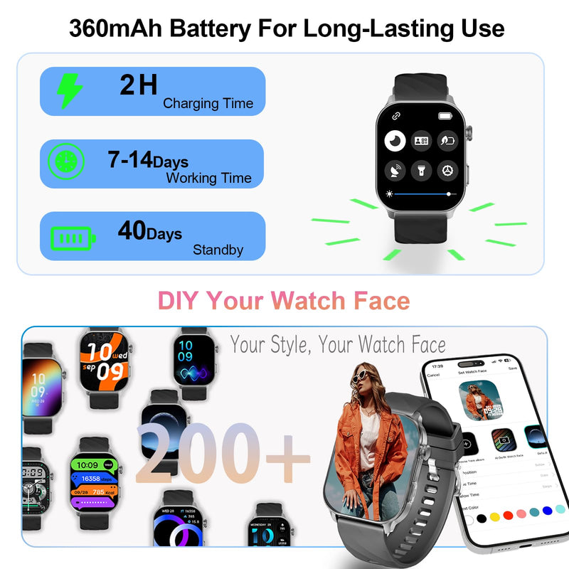 Smart Watch for Men Women (Answer/Make Calls), with Built-in GPS, 2.1" HD Screen, Heart Rate/Sleep Monitor,110+ Sport Modes, Fitness Tracker, Compatible with Android & iPhone Black