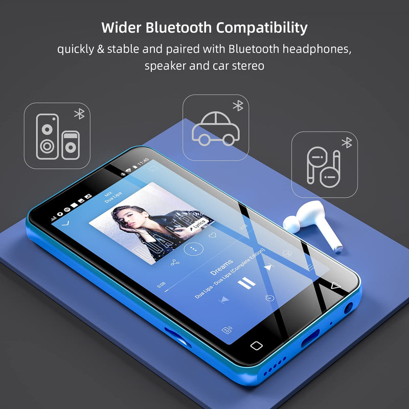 MP3 Player with Bluetooth and WiFi,MP3 Player with Spotify,Spotify Kids,Audible,Pandora,Amazon Music,4" Music Player MP4 Up to 1TB(80GB,Blue_White) 80GB Blue