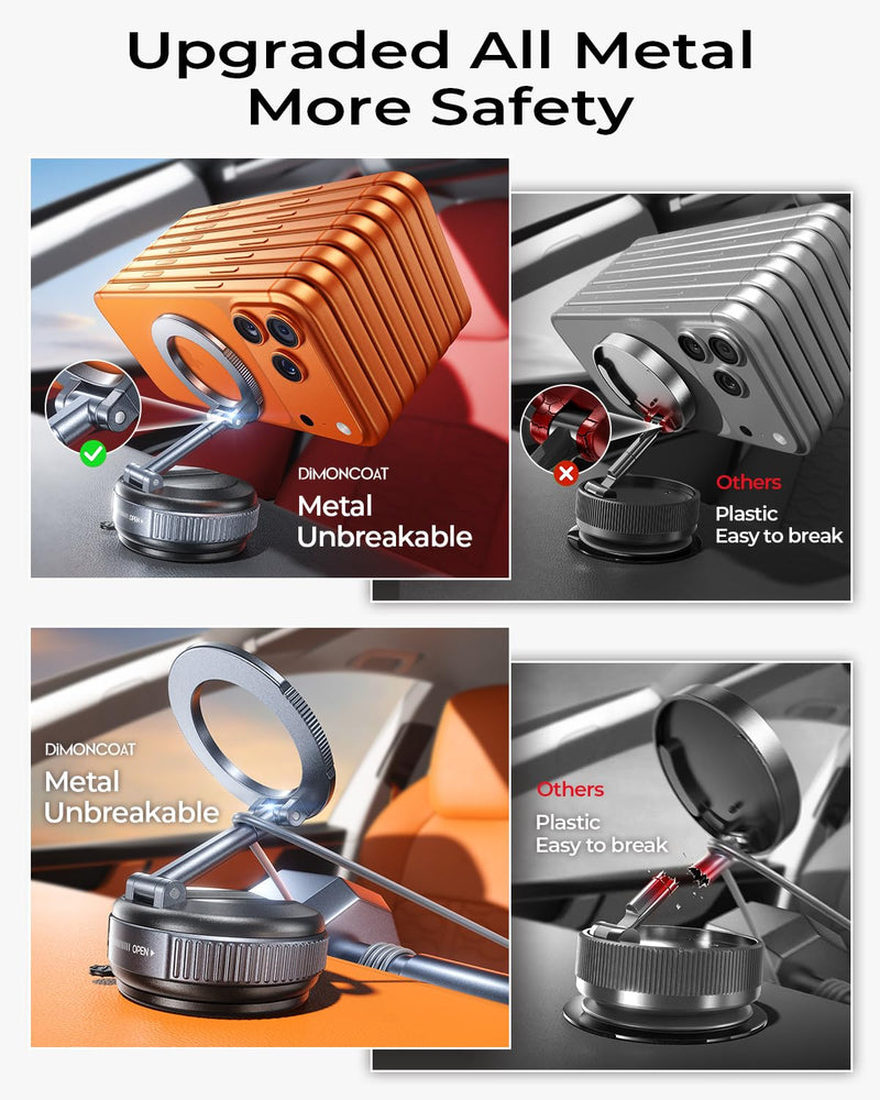 DIMONCOAT【Upgraded Vacuum Magnetic Phone Holders for Your Car for Magsafe | 【119+LBS Strongest Suction】360° Adjustable Car Phone Holder Mount for iPhone 17 Pro Max Samsung Galaxy S26 BLACK GREY - 6X STABLE