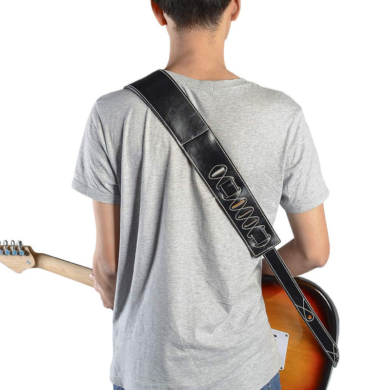 [AUSTRALIA] - Leather Guitar Strap, 3.15" Genuine Leather Guitar Strap with Suede & Leather Lined for Bass, Electric Guitar and Acoustic Guitar (Black) Black 