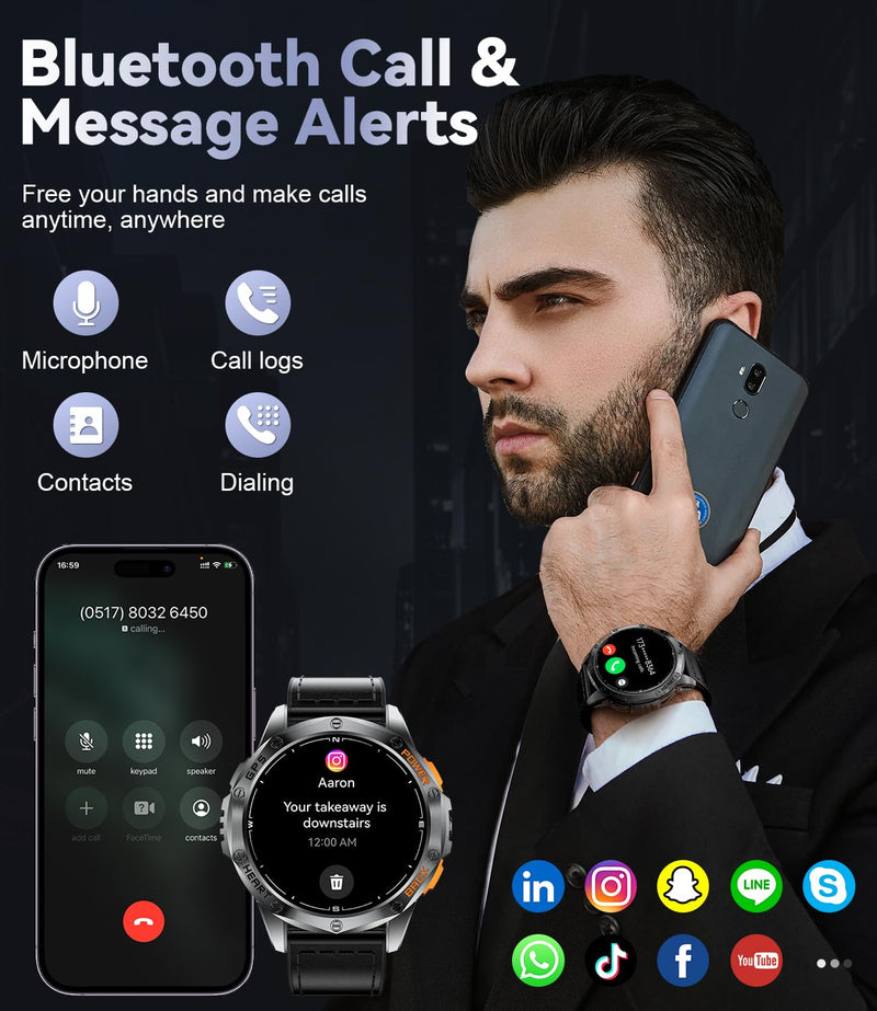 LIGE GPS Smart Watch for Men, 1.43'' AMOLED Always on Display, LED Flashlight/Compass/45 Days Battery/IP68 Waterproof Smartwatch, 100+ Sport Mode, Rugged Smart Watches for Android iOS Black Orange
