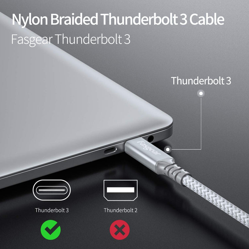 Fasgear Thunderbolt 3 Cable 6.5 FT, 40Gbps/ 100W (5A) Charging/ 5K@60Hz USB-C Nylon Braided Cord Compatible for Mac Books,iPad Pro,Pixel,eGPU,External SSD,Moniter,Docking Station,Hub (Grey) Grey 6.5ft (2m)