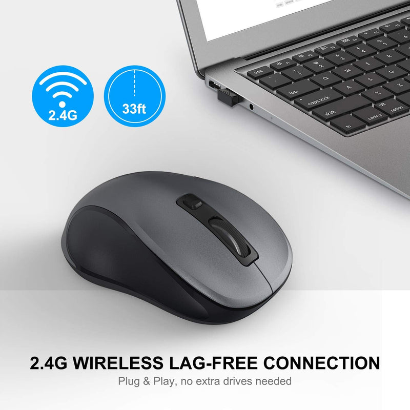 [AUSTRALIA] - WisFox 2.4G Wireless Mouse for Laptop, Ergonomic Computer Mouse with USB Receiver and 3 Adjustable Levels, 6 Button Cordless Mouse Wireless Mice for Windows Mac PC Notebook (Grey) Gray 