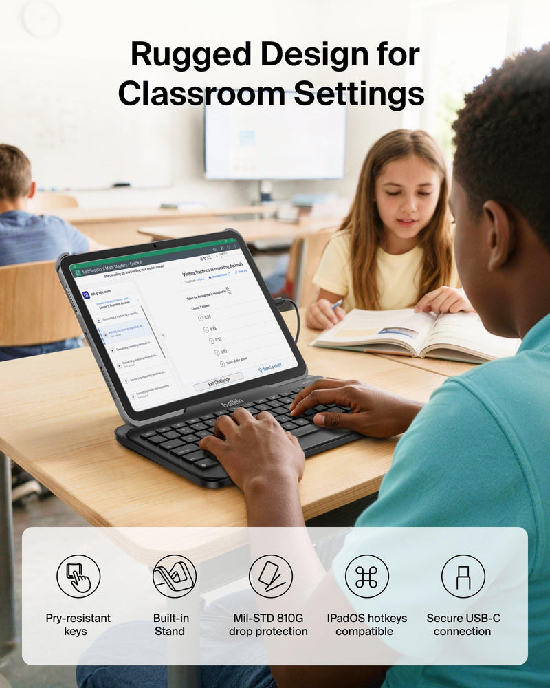 Belkin USB-C Wired Keyboard w/Stand, Plug & Play iPad | iOS keyboard, plug and play, no batteries, full-size keys, tablet accessory, classroom, office