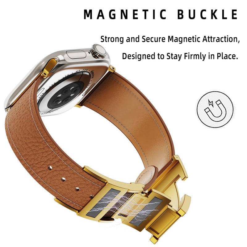 Red Alligator leather+Brown Leather Magnetic Watch Band