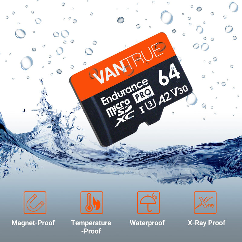 Vantrue 64GB microSD Card with Adapter, U3 UHS-I High Speed SD Card for Dash Cams & Home Security System Video Cameras Vantrue 64GB microSD Card