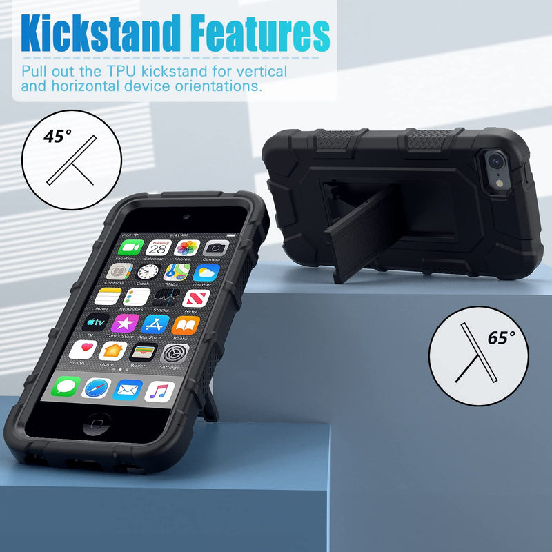 iPod Touch 7th / 6th / 5th Generation Case Heavy Duty Shockproof Rugged Cover for Apple iPod Touch 7/6/5 Generation Case Black