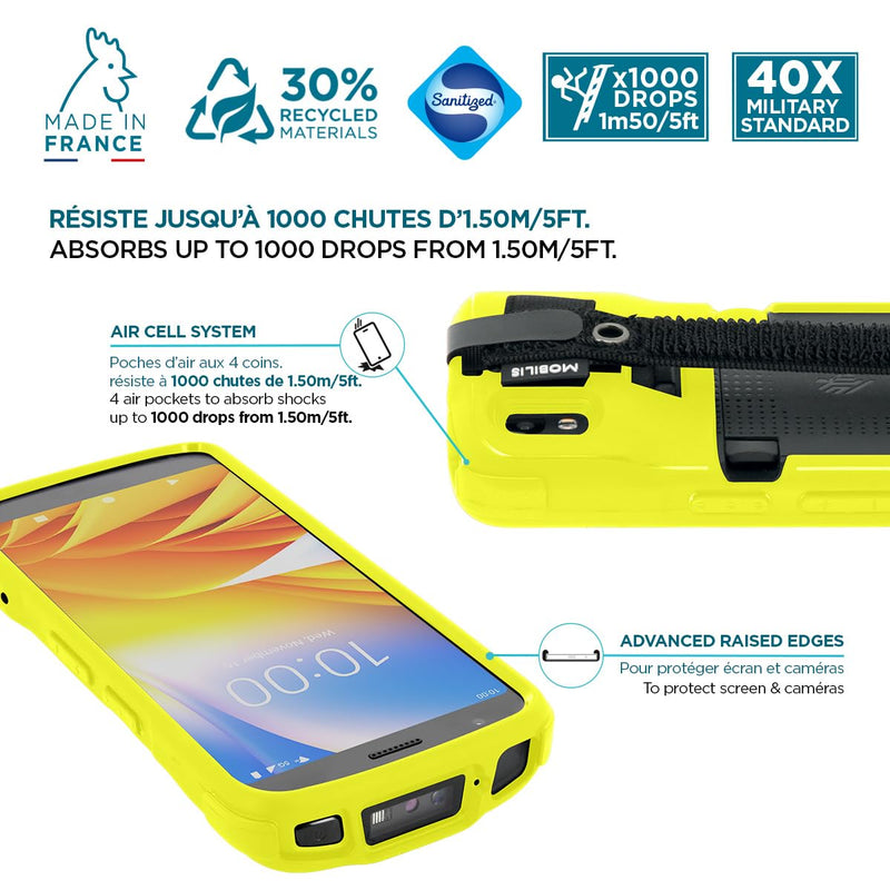 Mobilis Rugged Case for Zebra TC22 TC27 Mobile Computer with Handstrap, Reinforced Protective Cover, Military Grade Shockproof, Compatible with Charging Accessories, Recycled Materials, Neon Yellow