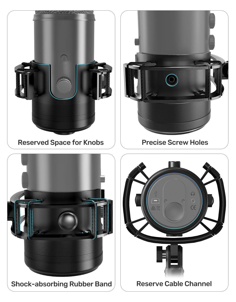 Custom Built for Blue Yeti Shock Mount with Pop Filter, 2025 Upgrade Anti-Vibration Suspension Elastic Shock Mount Holder Clip Mics Stand with Screw Adapter Compatible with Yeti Microphone Blue Yeti Shock Mount with Windscreen
