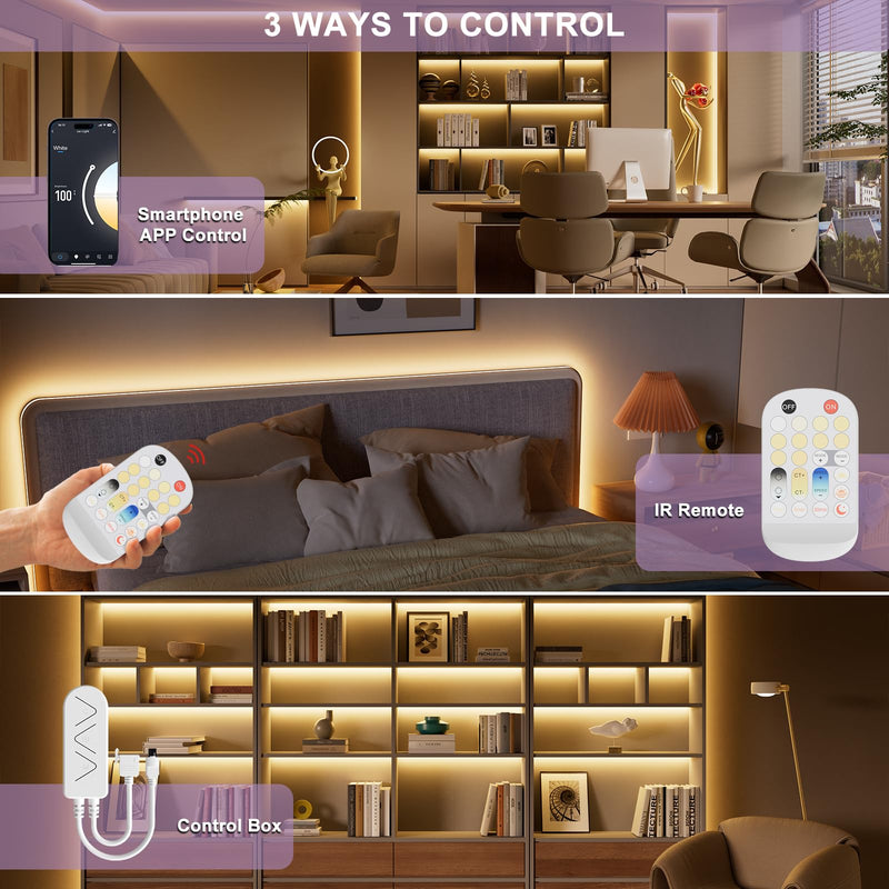 LED Controller Dimmer for CCT COB LED Strip Light,with APP Control,IR Remote,Memory Function,Timing Function for 3-pin Led Strip Lights to Bluetooth/2.4 G Wi-Fi Connection,DC12V 24V