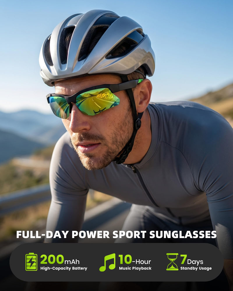Bluetooth Smart Glasses for Sports, Polarized UV400 Sports Sunglasses | Bluetooth Open Ear Audio with Touch Control, AI Assistant, IPX6 Waterproof Sports Glasses for Biking Running