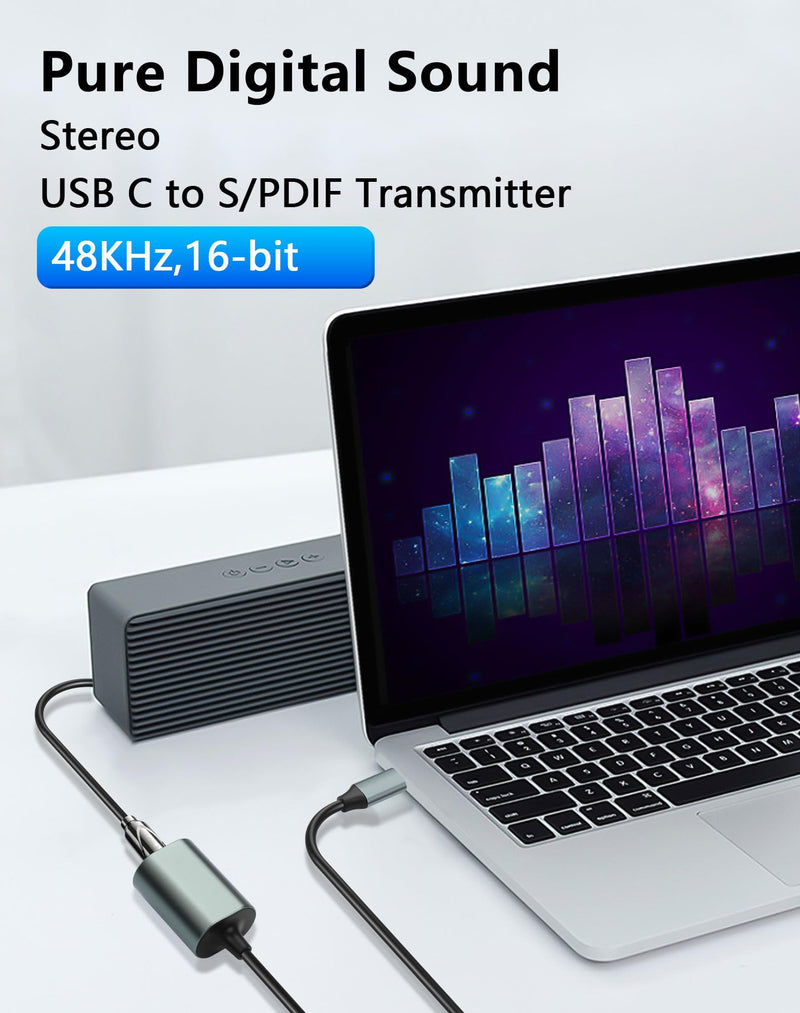 [AUSTRALIA] - CERRXIAN USB C to Toslink Optical Transmitter, Unidirectional Type C Male Input to SPDIF Port Female Output Fiber Optic Adapter for Laptop Tablet Phone - 7.87inch 