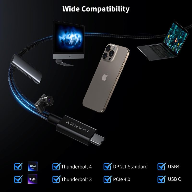 IVANKY Intel Certified Thunderbolt 5 Cable 2Pack 3.3ft, 120Gbps Thunderbolt | Support 16K/Dual 8K, 240W, Premium USB to USB Cable, Compatible for Thunderbolt 4/3, SSD, Monitor,MacBook M5, iPhone 17/16/15 3.3 FT TB5-2 Pack Black