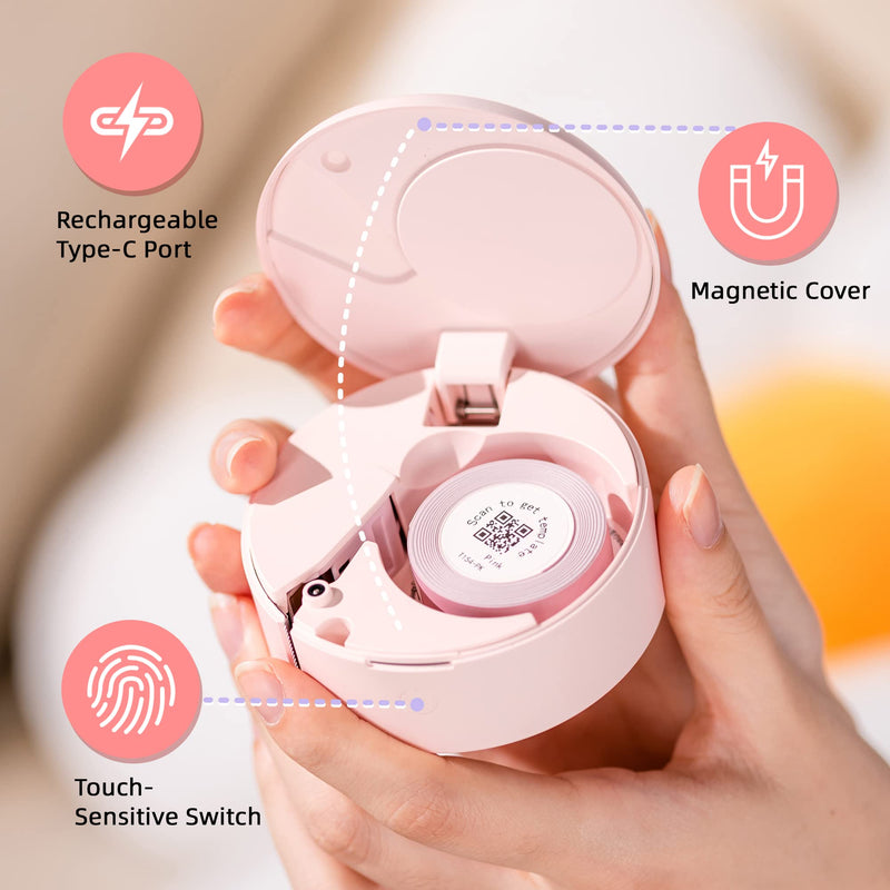[AUSTRALIA] - Label Maker Machine with Tapes, Mini Cute Label Makers, Bluetooth Connection with iPhone Android, Waterproof and Inkeless Labelmaker for Home, Office, Classroom Organization (5 Tapes Included) 5 Tapes pink 