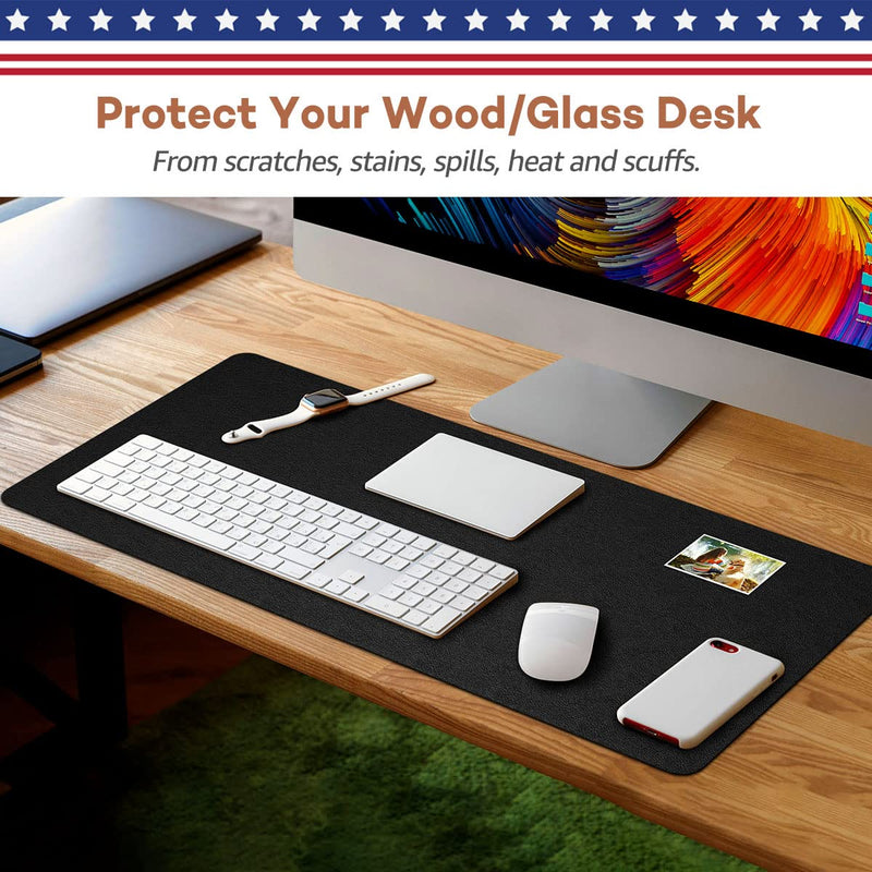 RostiKong Desk Mat Dual Use Office Desk Pad on Top of Desks PU Leather Desk Blotter Protector Computer Laptop Keyboard Writing Mouse Pad Waterproof Decorative Desk Cover Protector (16'' x 32'' Black) 16'' x 32'' Black + Black