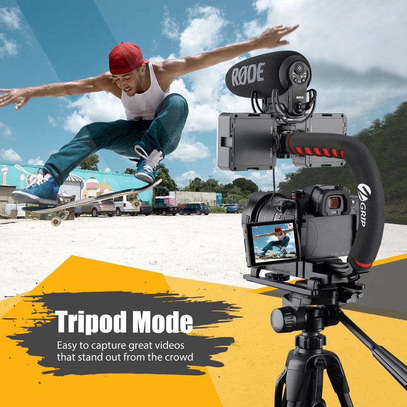 Zeadio Video Action Stabilizing Handle Grip Handheld Stabilizer with Hot-Shoe Mount for Canon Nikon Sony Panasonic Pentax Olympus DSLR Camera Camcorder Single Handed