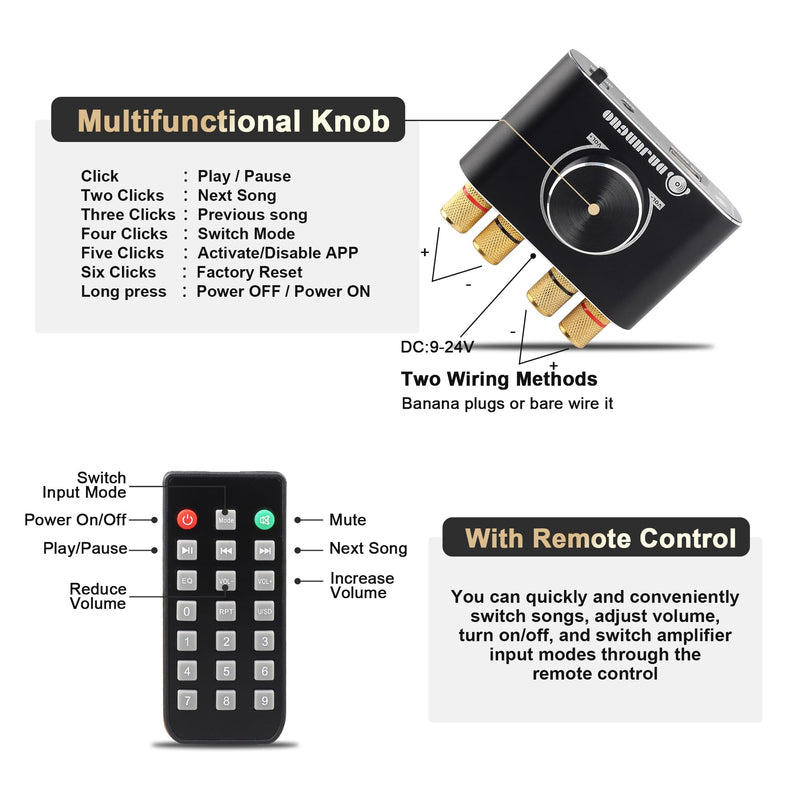 X50H Bluetooth Amplifier 50W+50W Power Output with Remote Control, 2.0 stereo Bluetooth amplifier, Using TPA3116D2 HiFi Amplifier Chip, (includes a 19V4.74A DC power adapter) X50H(50W+50W)