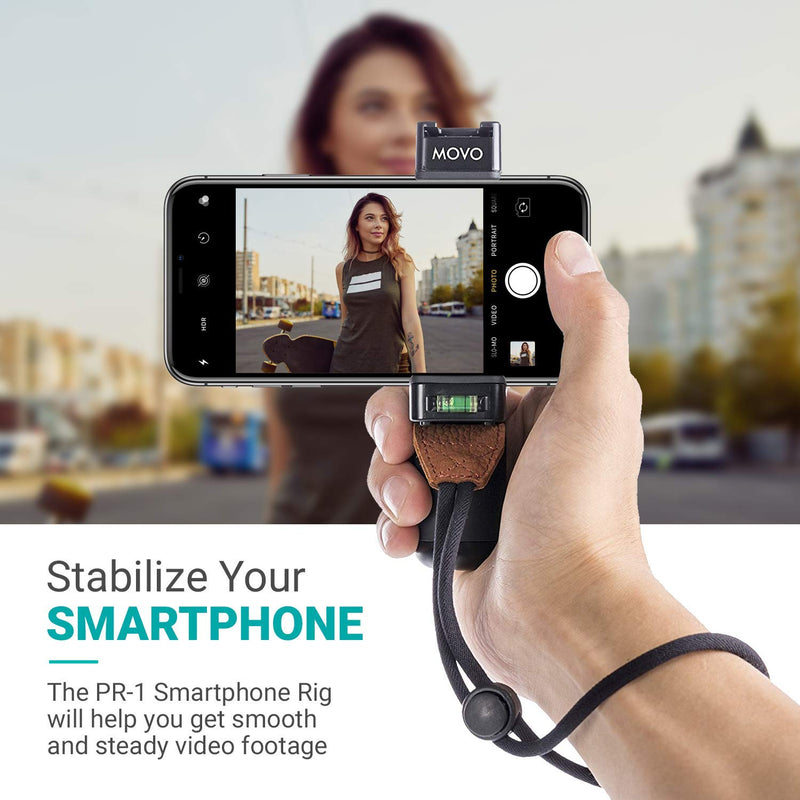 Movo PR-1 Smartphone Grip Handle Rig with Wrist Strap, Tripod Mount and Cold Shoe Mount for Lights and Microphones - for iPhone, Samsung, HTC, LG, Google, Android