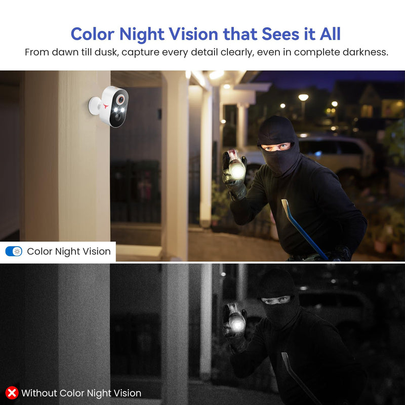 1080p Wireless Security Camera, 2.4GHz Wi-Fi, Color Night Vision, AI Human Detection, PIR Motion Detection, 2-Way Talk, Outdoor Surveillance Bullet Cam (2 Pack) 2 pack