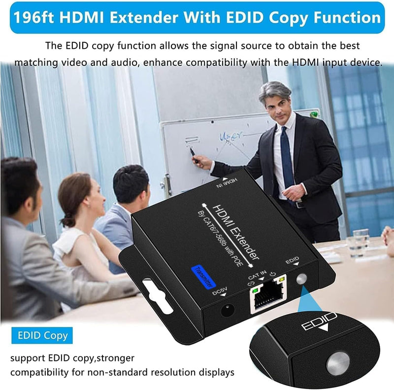 [AUSTRALIA] - 200ft HDMI Extender Over CAT6 CAT7 RJ45 Ethernet to HDMI Converter LAN Extension POC Support 1080P 3D EDID Copy Deep Color Compatible with PC PS4 Roku Unilateral Power Supply White 