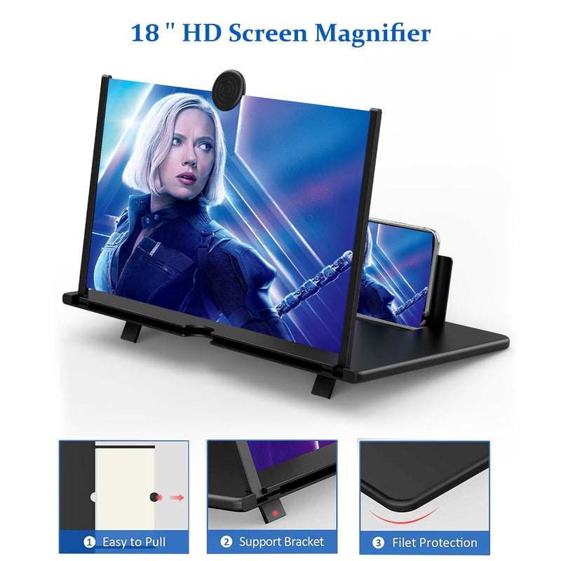[AUSTRALIA] - 18" Screen Magnifier for Cell Phone,Fanlory 3D HD Magnifying Projector Screen Enlarger for Movies, Videos and Gaming, Foldable Phone Stand with Screen Amplifier,Compatible with All Smartphones Black-18inch 
