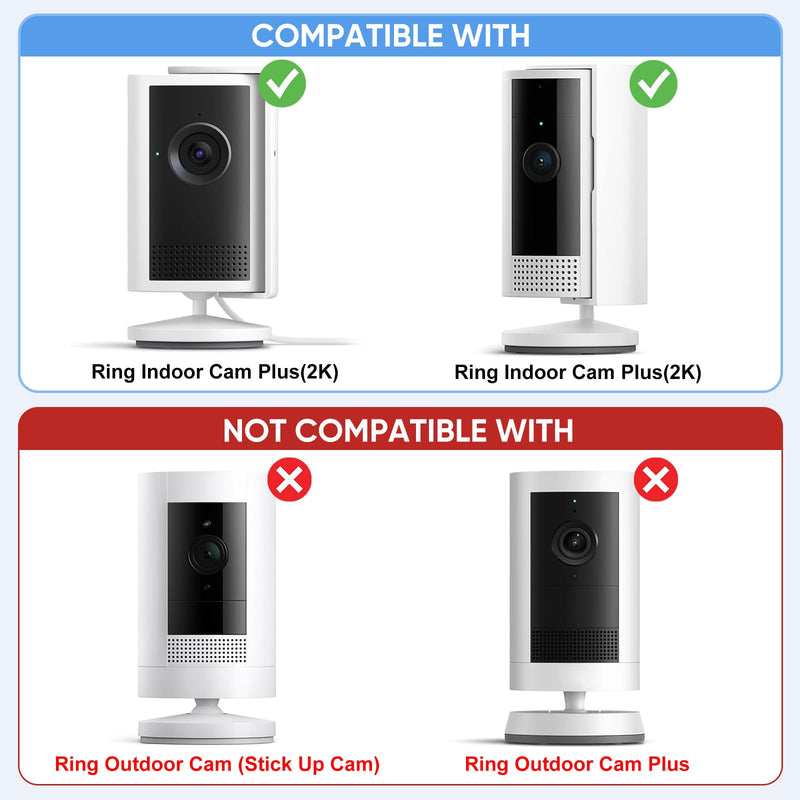 No Drill Camera Mount for Ring Indoor Cam Plus 2K and Ring Indoor Cam, 2 Pack No-Damage Adhesive Wall Mount with Optional Reinforcement Screws, Perfect for Apartments & Home Rentals, White