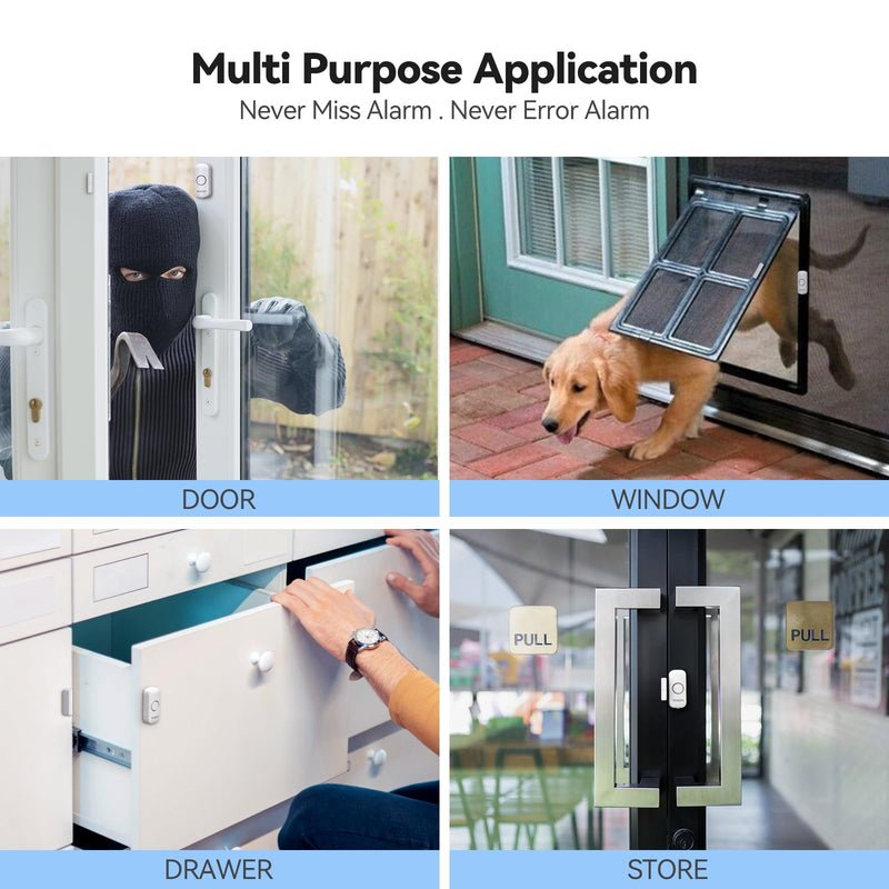 Door Window Alarm for Kids Safety VOXON Wireless Door Alarm for Home Security Personal Security Window Alarms Sensor Burglar Door Alarm for Home, Cars, Sheds, Caravans DIY Kit Pack of 4 4PCS