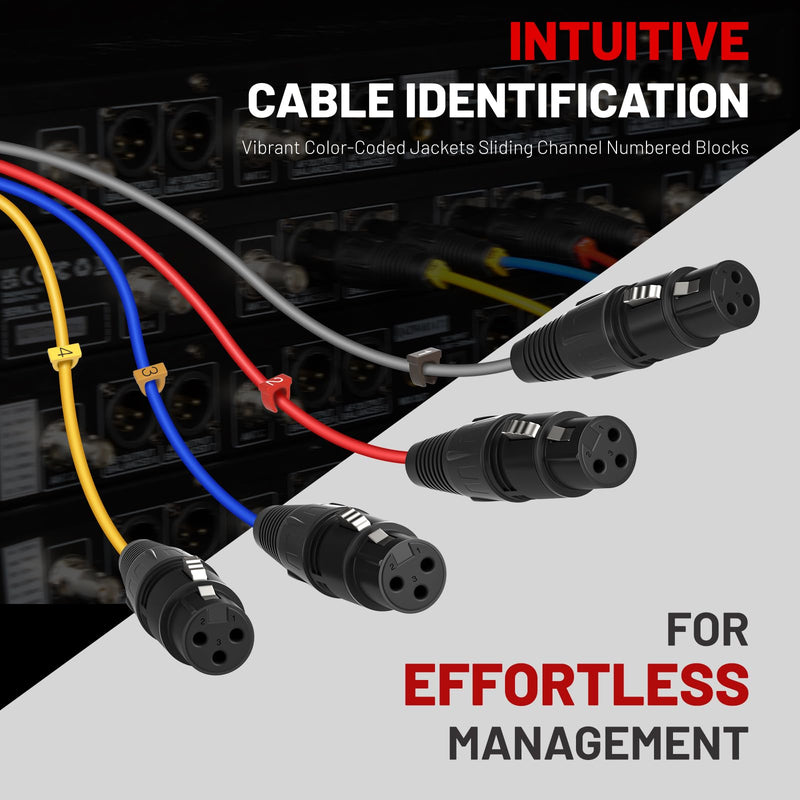 [AUSTRALIA] - Phenyx Pro 4-Channel XLR Cable, 6 Ft Snake Cable, Balanced Microphone Cord, XLR Splitter, Color-Coded, 4-in-1 Design, 3-PIN Male to Female Patch Wire, w/OFC Copper (PCBL-4IN1-6) 6 Feet 