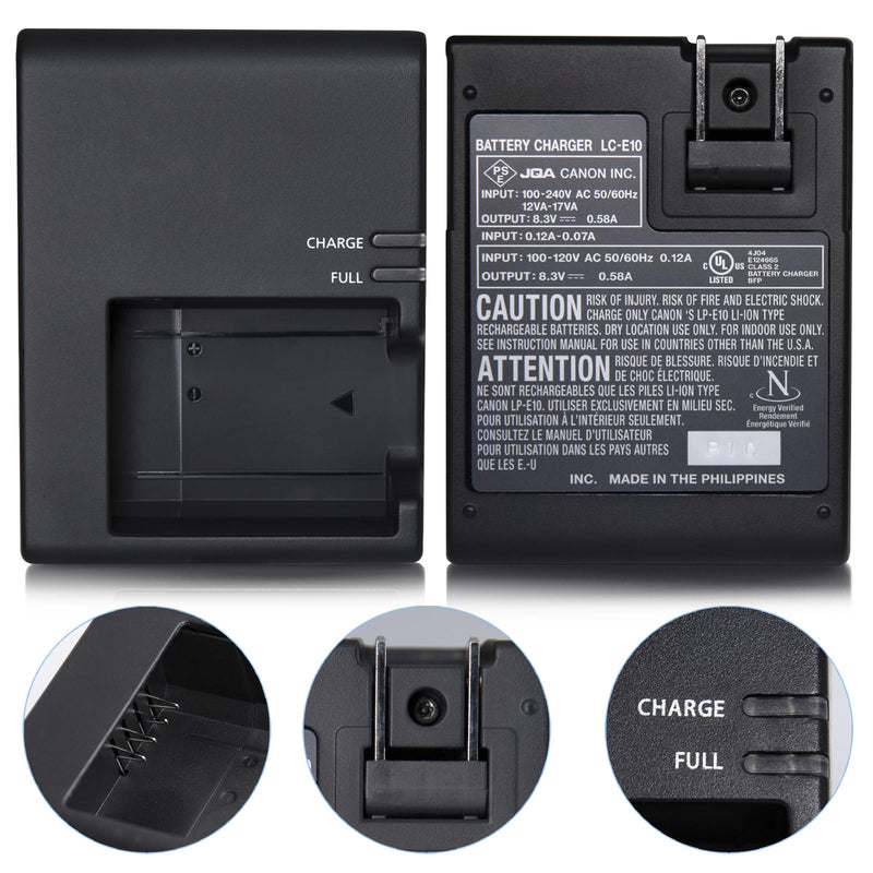 LC-E10E Quick Charger for Canon: LP-E10 LC-E10 LC-E10C Compatible Battery EOS 1100D 1200D 1300D 1500D 2000D 3000D 4000D kiss X50 X70 X80 X90 Rebel T3 T5 T6 T7 T100 DSLR Digital Camera (Black)