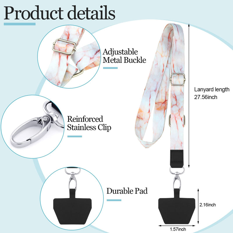 Chinco 5 Pcs Cell Phone Lanyard Adjustable Universal Neck Straps with Phone Pads Phone Lanyard Crossbody for Phone Case Key ID Compatible with Iphone and Most Smartphones(Bright Color, Marble Pattern) Bright Color