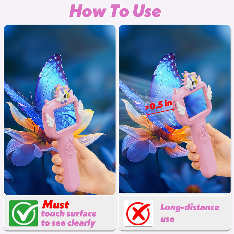 [AUSTRALIA] - Microscope for Kids Gifts Toys Science, Mini Handheld Digital Pocket Microscope Requiring Direct Surface Contact, Educational STEM Toy for Boys Girls Ages 8–12, Christmas Birthday Gift Idea Pink 