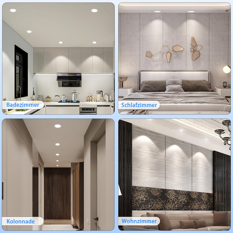 WeshLMPO LED Recessed Spotlights, 230 V, Flat Set of 6, 4 W Ceiling Spotlights, LED Spotlights, IP44 Ceiling Spotlights, LED Recessed Lights, 350 Lumens, Warm White, 3000 K, for Bedroom, Bathroom, 3000k Warm White 4W / 6er Set