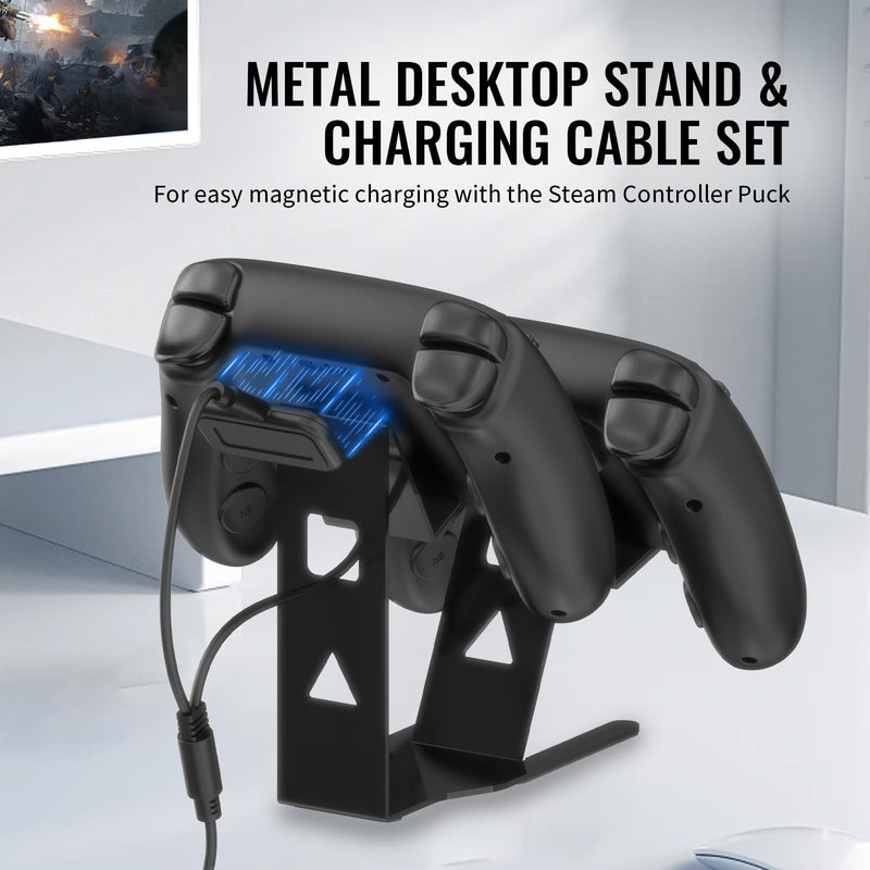 Universal Metal Desktop Stand for Steam Controller 2 with Charging Cable, Two Gamepads Holder for PS5, Xbox Series X, Xbox, 360, Ps5, Ps4, Switch with Non Slip Pads